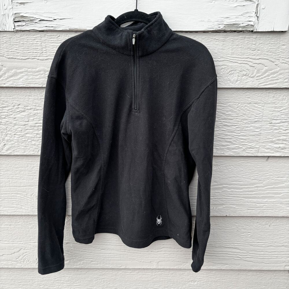 SPYDER Women's Black Fleece 1/4 Zip Pullover Sweater High Collar Sz 12, Layering